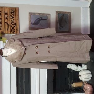 Vintage,  Sears green wool coat with real fur collar.
